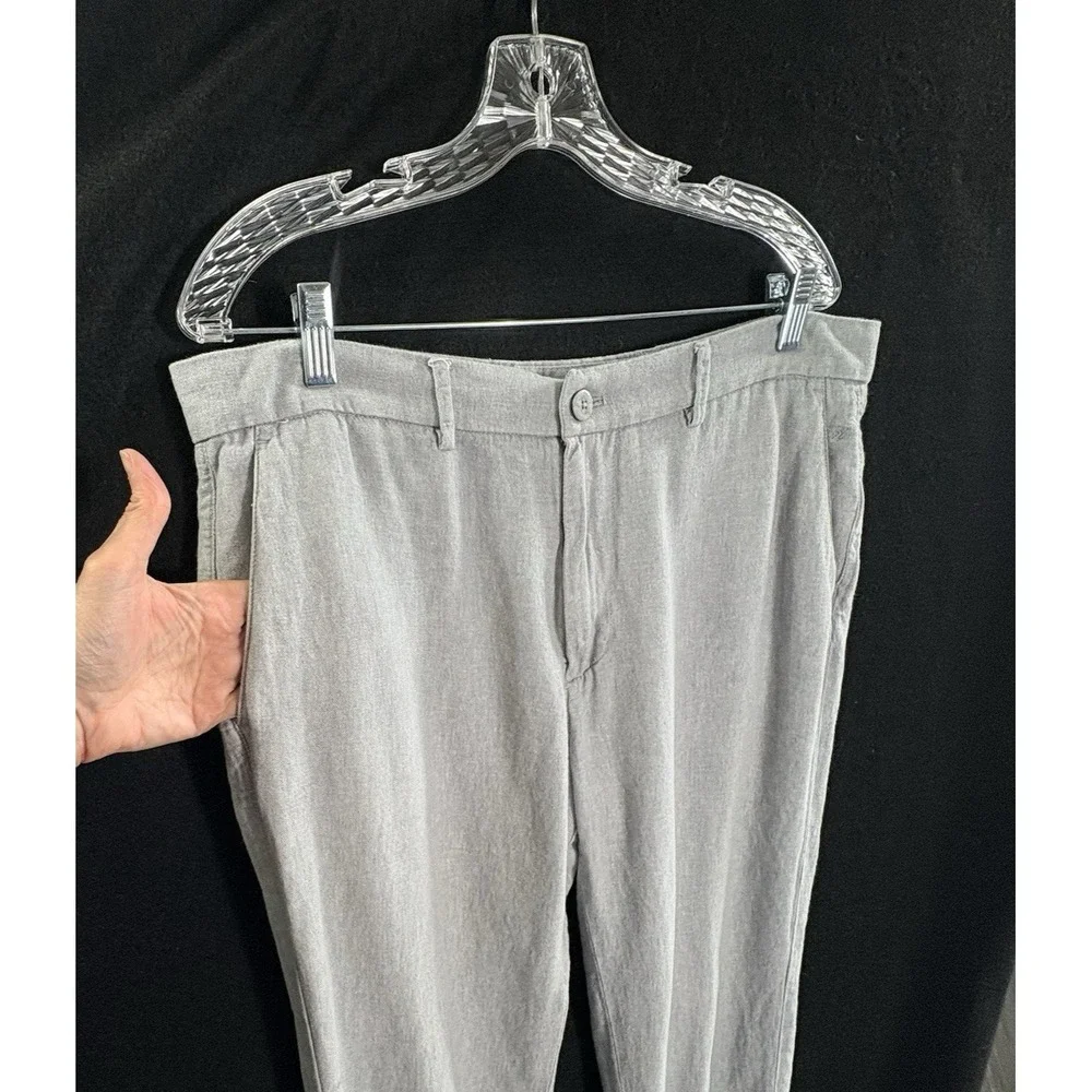 PORTER & ASH Men Linen Blend Pants Sz 34 Gray Coastal Beach Preppy Resort 8a-4